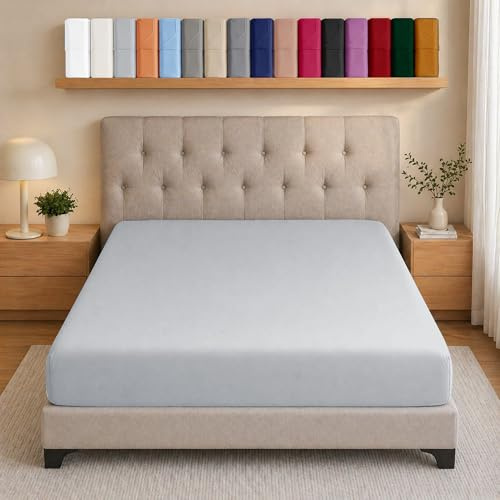 AMEHA Fitted Sheets Super King Size Deep Pocket Up to 25 cm Silver Bedsheets Soft Brushed Microfiber Elasticated Corners Bottom Sheet Easy Care - Anti Wrinkle & Fade Resistant