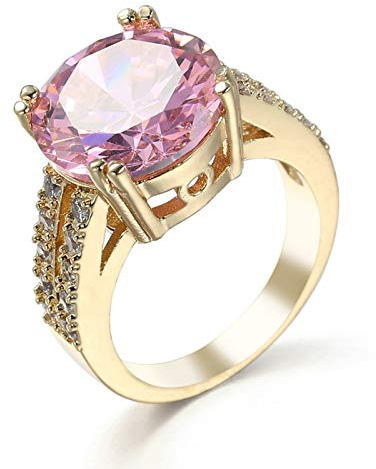Daesar Ring Damen Vergoldet, Ring Personalisiert mit Rosa Zirkonia Hochzeit Ringe Frauen Gold Gr.52-62