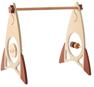 Promise Babe Spielbogen Baby Holz für Babies,Rakete Design Baby Spielbogen mit Seitliche Holz Ringe Kugel Spielzeug zum Spielen Haha Spiegel Spielen Wickeltisch Babybett Laufstall Spielbogen Play Gym