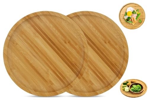 JMIATRY 2 Pcs Plateau Bambou Rond 20CM, Plateau Repas en Bambou, Soucoupe en Bambou, Planche de Service en Bambou pour Plantes, Repas