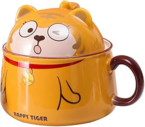 CASOTA Ceramic Bowl Jar Korean Ramen Bowl Ceramic Instant Noodles Bowl Cartoon Ramen Bowl with Lid Ceramic Ramen Bowl Soup Bowl with Handle Pasta Bowl Dishwasher Safe Japanese Ramen Bowls
