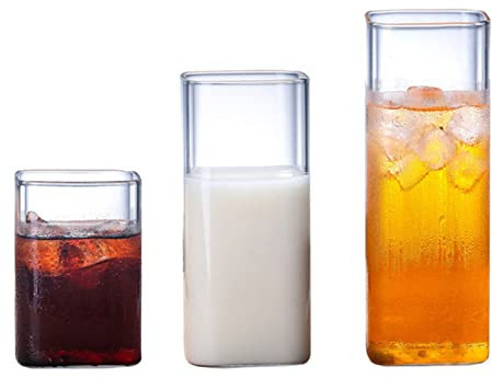 Tumbler Rocks And Juice Glass Set di 3, Bicchieri da Cocktail Highball, Bicchieri Quadrati Trasparenti Set di Bicchieri da Bar Bicchieri in Vetro con Base Pesante per Acqua, Succo, Birra,(3 pezzi)