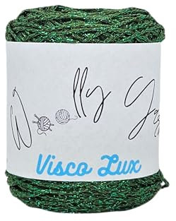 Filato in gomitolo viscosa e lurex 50 gr coloru vari, filato per uncinetto brillantini (Verde Abete)