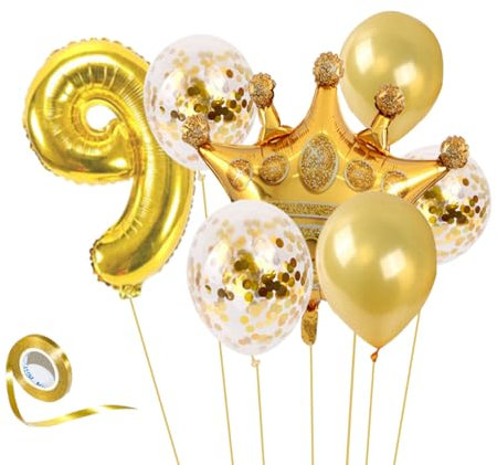 32 Inch Gold Geburtstag Zahlen Luftballon, Luftballon 1. Geburtstag, Riesen Folien Krone Ballon 1 Jahre für Mädchen Jungen, Birthday Ballons Dekoration (Nummer 9)