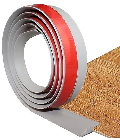 Selbstklebende Übergangsschiene 2m Grau 35mm PVC Übergangsleiste für Laminat, Vinyl und Teppich Abschlussleiste Boden Abriebfest, Kratzfest Einfache Installation(5mm Tropfen)