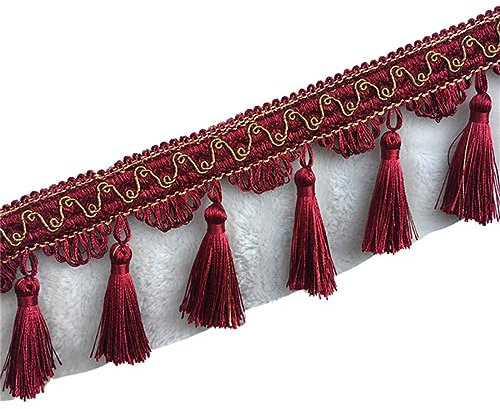 GIVBRO Fransen Quaste Trim Geflochtene hängende Kugel Quaste Trimmband für Vorhang Lampe Schatten Tisch Kissen Dekoriert 1 Meter Weinrot