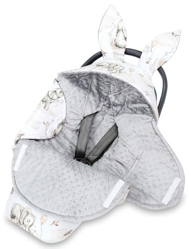 Einschlagdecke Babyschale Baby Decke 90x90 cm - Winterschlafsack Blanket Fußsack Kinderwagen Zubehör für Neugeborenen und Kleinkinder Winter Einschlagsdecken Minky Elefant Grau