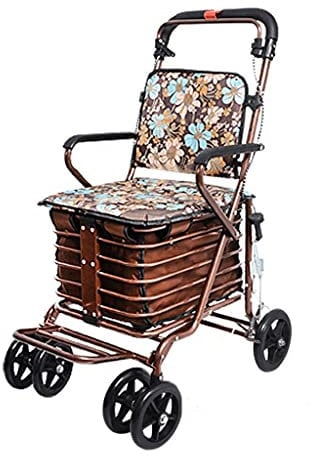 Rollator Walkers Walker, Einkaufswagen für Senioren, multifunktionaler zusammenklappbarer Walker mit Sitz, Rollator-Implementierung für Behinderte, große Einkaufstasche + Seitenbremse + abnehmbar (Go
