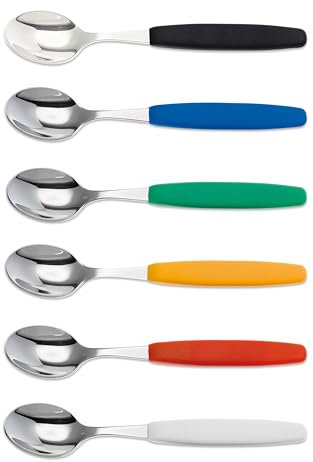 6er Set Giesser Messer Besteck Teelöffel Kaffeelöffel Löffel klein Rostfreier Stahl, Ergonomischer Griff, Spülmaschinenfest - Made in Germany - Schwarz, Blau, Gelb, Grün, Rot, Weiß