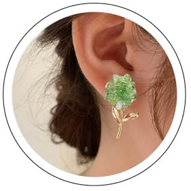 Yienate Flor De Cristal Pendientes Colgantes Stud Única Asimétrica Verde Piedra Preciosa Rosa Flor Pendientes Declaración Rhinestone Flora Pendientes Boda San Patrick Pendientes Joyería Para Mujeres