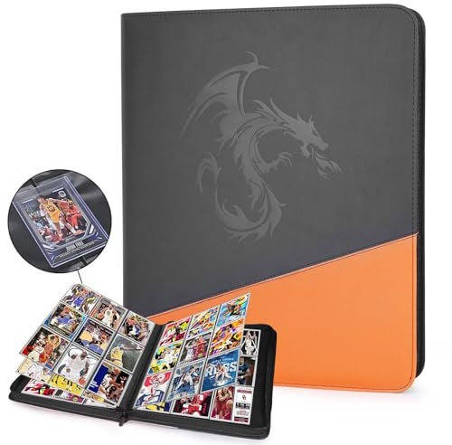 DCY BLUE Toploader-Ordner mit 9 Fächern, für 288 Toploader, Sammelkartenalbum für MTG/TCG- und Sportkartenetuis in 7,6 x 10,2 cm (3 x 4 Zoll), Orange