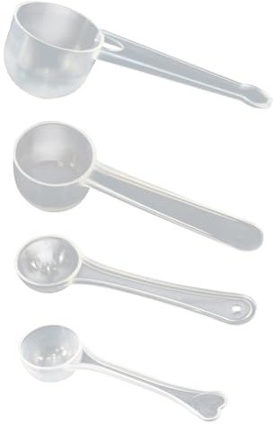 Lot de 4 cuillères à mesurer en Plastique à Long Manche pour Produits secs, cuillères à café, protéines, poudres, ingrédients liquides, Petites cuillères à épices, 1 g, 3 g, 5 g, 10 g -