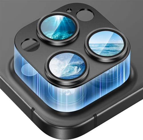 Canlaten·U für iPhone 15 Pro Kameraschutz/iPhone 15 Pro Max Kameraschutz,Kamera Schutzglas, 9H Härte Kratzfest Blasenfrei, HD Gehärtetes Metallglas Kamera Schutzfolie-Schwarz