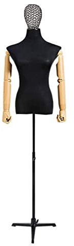 Schneiderpuppe für Damen, groß, weiblicher Schaufensterpuppen-Torso, Schneiderpuppe, halber Puppenkörper mit Armen und Stativfuß, höhenverstellbar, schwarz (Schaufensterpuppe + Arme + Netzkopf) (