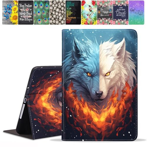 TBXOSTN Schutzhülle für Samsung Galaxy Tab S9 FE 5G 10,9 Zoll & Galaxy Tab S9 11 Zoll 2023, Premium PU Leder Stand Cover mit Auto Wake Sleep, Ice Wolf und Fire Wolf kombiniert