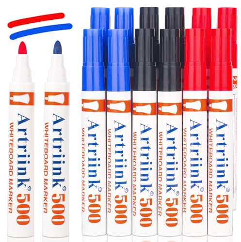 Dachiy Whiteboard Marker schwarz,12 Whiteboard Stifte, Rot, Blau,Ca.2-5 mm Linienbreite, Rückstandsfrei Trocken Abwischbar, Whiteboard Stifte Abwischbar Büro