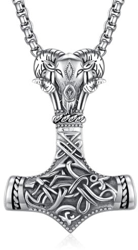 ADMETUS Thor Hammer Kette Silber 925 Mjölnir Kette Herren Wikinger Thors Hammer Halskette mit Ziegen Kette Thor Hammer Anhänger Wikinger Geschenke für Herren