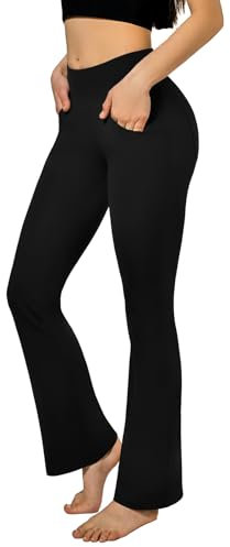 SINOPHANT Pantalon de Yoga Boocut avec 4 Poches pour Femme, Taille Haute Opaque Yoga Pants,Convient pour le Pilates, le sport, le fitness, les loisirs, le travailler Noir L