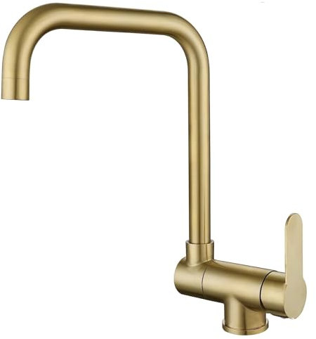 XJTNLB Grifo Cocina Abatible Oro Cepillado Grifo Mezclador Cocina Fregadero Grifo Cocina Plegable Bajo Ventana de Acero Inoxidable 304