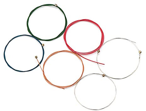 BYUTFA Bunte Saiten für Konzertgitarre, 6 komplette Sätze, Stahl, E-1., B-2., G-3., D-4., A-5., E-6., umwickelte Gitarrensaiten-Sets