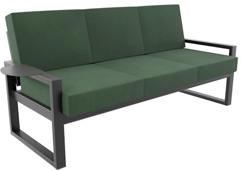 MetaloPro Gartensofa, 1x Dreisitzer, Metallrahmen mit Cordstoff Kissen, Terrassensofa, Outdoor Sofa, für Terrasse, Balkon, Garten, grün