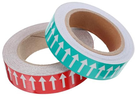 PLAFOPE Reflective Adhesive Directional Arrow Stickers 30mm x 20m, Red and Green Background, 2 Rolls Pack, Pipeline Flow Indicator Labels for Industrial Safety and Flow Direction Marking