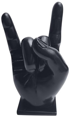 Rock Hand Drumstick-Halter, Harz, Drumstick-Display, Ständer, Regal, Schlägel, Drumstick-Halter, Heimdekoration, lustiges Geschenk für Schlagzeuger, schwarze Ornamente (schwarz, 15 x 8 x 7 cm)