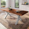 trelevo Esszimmertisch 200x100 cm, Akazienholz massiv, Tischplatte nussbaumfarben, echte Baumkante, X-Gestell Silber, Baumkantentisch