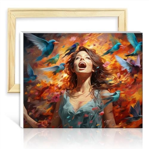 TANGFEIY on Canvas Easy to Paint Artwork Girl with Bird DIY Digital Oil Painting Adults with Brushes and Acrylic Pigment on Arts Crafts Project No Frame(30x40cm)