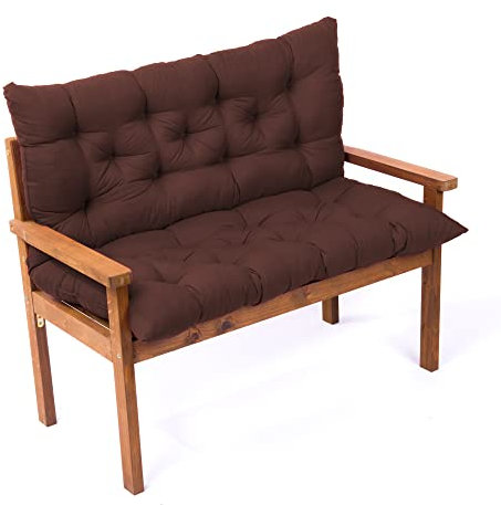 Dick gepolsterte Outdoor-Sofabank mit Rückenlehne für Garten und Terrasse, Braun