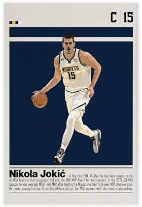 WANGCYJS Nikola Jokic Basketball-Kunstposter, 4 Leinwand-Poster, Schlafzimmer, Dekoration, Landschaft, Büro, Raumdekoration, Geschenk, Unrahmen: 30 x 45 cm