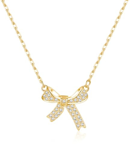 SLUYNZ Solid 925 Sterling Silber Schleifen Halskette Kette für Damen Mädchen CZ Kleine Halskette Bogen Halskette