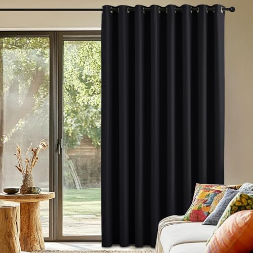 PONY DANCE Blickdichte Vorhänge mit Ösen Gardine für Große Fenster Thermovorhang Kälteschutz 1er Set H 225 x B 300 cm Gardinen Wohnzimmer Modern Verdunklungsvorhänge, Schwarz