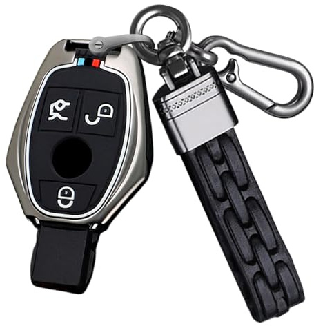 Ysbxitu Schlüssel Gehäuse mit Schlüsselanhänger Passt für Mercedes-Benz A B C E R S G M V Klasse CLA CLS GLA GLC GLE GLK GL GLS SL SLK SLC AMG W204 W176 W245 W246 Auto Zubehör 3Tasten-A Schwarz