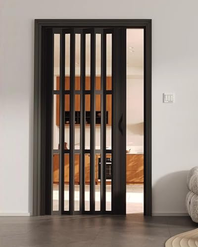 Porte Accordéon Interieur Porte Pliante Rétractable en Aluminium avec Fenêtres Transparentes, Portes Accordéon Noires pour Petits Espaces, Porte Moustiquaire Intérieure de Patio de 203 cm de Haut(71x8