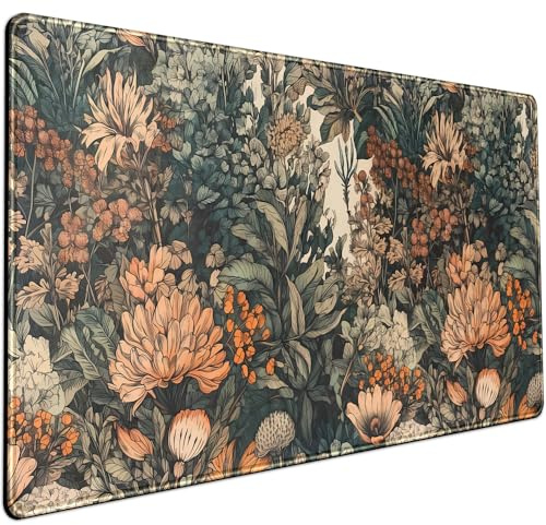 Boho-Schreibtischunterlage – Großes Mauspad mit Wildblumen, Gaming-Schreibtischunterlage, XXL-Tastaturmatte für den gesamten Schreibtisch, stilvolle Büro-Accessoires mit genähten Kanten, rutschfest
