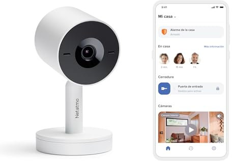 Netatmo Videocamera Interna di Sorveglianza Advance con riconoscimento facciale, otturatore intelligente, Wi-Fi, rilevamento movimenti, visione notturna, archiviazione locale, 2K HDR, 2x SD - Bianca