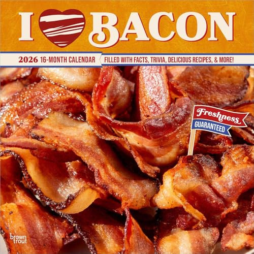 I love Bacon 2026 Monatskalender, quadratisch, 30,5 x 61 cm, quadratisch, plastikfrei, BrownTrout