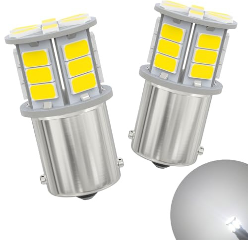 AGLINT 1156 P21W LED Bombilla Blanco 24SMD para Coche Marcha Atrás Luce | 1156 P21W LED Bombilla 382 BA15S 12V 24V para Diurnas Traseras Antiniebla Señal de Giro Luz 6500K Blanco 2 Piezas
