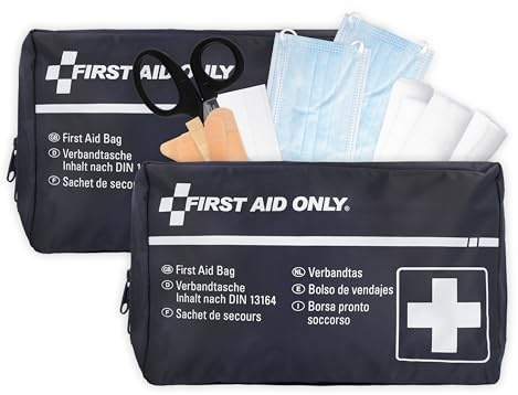 First Aid Only Kfz Verbandtasche DIN 13164 (2er-Set) | 2 x Auto Verbandskasten als Erste Hilfe Set für HU (StVO-konform) | Notfalltasche für Auto und Motorrad | P-10019