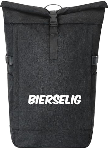 Huuraa Kurierrucksack Bierselig Schriftzug 30-44 Liter Black Melange Fairtrade Rolltop Rucksack Geschenkidee