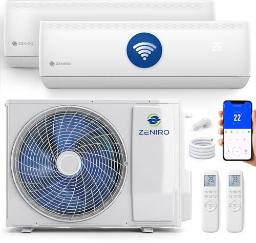 ZENIRO Klimaanlage 2 Innengeräte Multi Split Set (2 x 3,5kW) Klimagerät Air Conditioner mit Heizfunktion 18000 BTU 5,3kW A++ WiFi/App-Steuerung 4D AirFlow Heizen bis -20°C Vorgefüllt R32