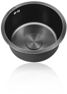 Lavabo Cuisine Rond,Petit Evier Cuisines Noir,éVier Cuisine,Evier Inox 1 Bac Avec Raccords de Vidange,pour Bateau,Camping,FaçOns D'Installer Sur Le Plan et Sous Plan (Ø 25cm)