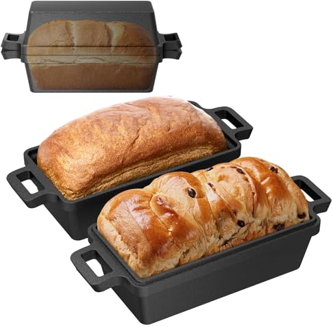2 Pack Cast Iron Bread Pan with Lid, Loaf Pan for Baking Homemade Bread