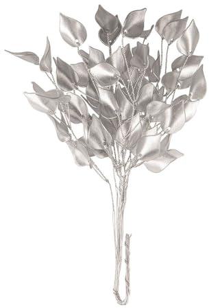 Ideen mit Herz | Deko-Zweige mit transparenten Acryl-Blättern | Deko-Floristik | Schmuckzweige | DIY | Basteln | 10 Drahtzweige mit je 7 Blättern | 18 cm lang (Silberne Blätter, silberner Draht)