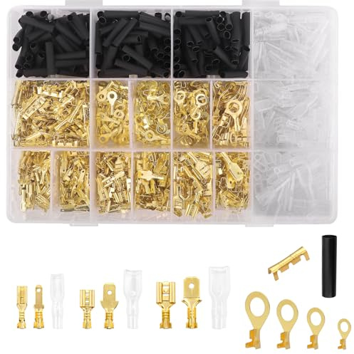 1050 Stk Kabelschuhe Set, Flachsteckhülsen, 2,8mm 4,8mm 6,3mm Flachstecker | Männlich & Weiblich Kabelstecker mit Isolierhülse, M3/M4/M5/M6 Ringkabelschuhe, für Elektrisches Wartungspersonal