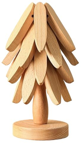 Holz Baum Untersetzer Set, Weihnachtsbaum Untersetzer Für Heiße Pfannen Teller, Hitzebeständig Untersetzers Mit 4 Holzuntersetzern & 1 Ständer, Faltbar Holz Baumförmig Isoliermatte Teekannenständer