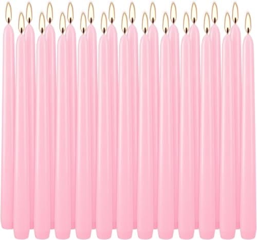 LIVEN 24 Pack Pink Taper Candles, 7-8 Hours Burn Time, Unscented, Smokeless and Dripless, 0.75 x 10 Inch Dinner Candle Set for Valentine's Day,Household, Wedding, Party and Home Décor Candlesticks