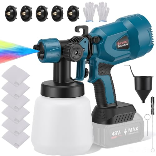 Cordless Paint Sprayer for 18V Battery,1200ml Electric Spray Paint gun with 5 Nozzles, 3 Spray Patterns & 0-600ml/min Flow Control Ideal for Fences Furniture, Cabinets & Walls (Battery Not Included)