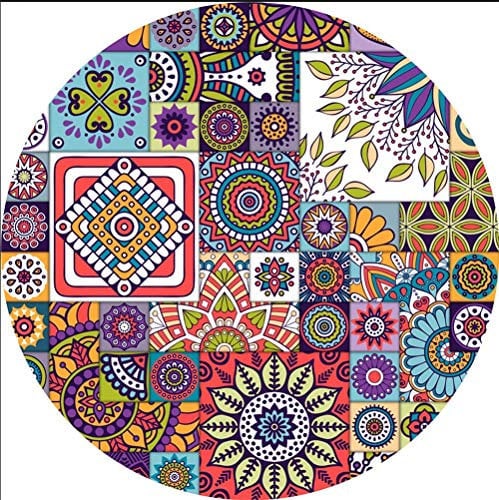 L&WB Rondes Tapis Vinyle - Imitation Carreau De Ciment - Anti-Dérapant Salon Salle De Bain Cuisine Sol- Epaisseur 0.6 Mm - Décor,100cm